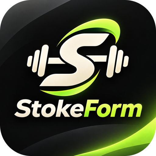 The StokeForm app icon: an S made from a barbell, with the StokeForm wordmark.